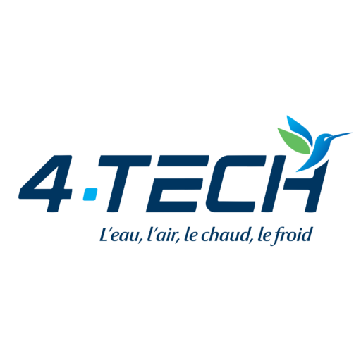 logo 4-tech bleu foncé et bleu cyan avec un oiseau bleu cyan et sion aile vert