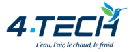 Logo 4-Tech bleu foncé et bleu cyan avec un oiseau bleu cyan et un aile vert